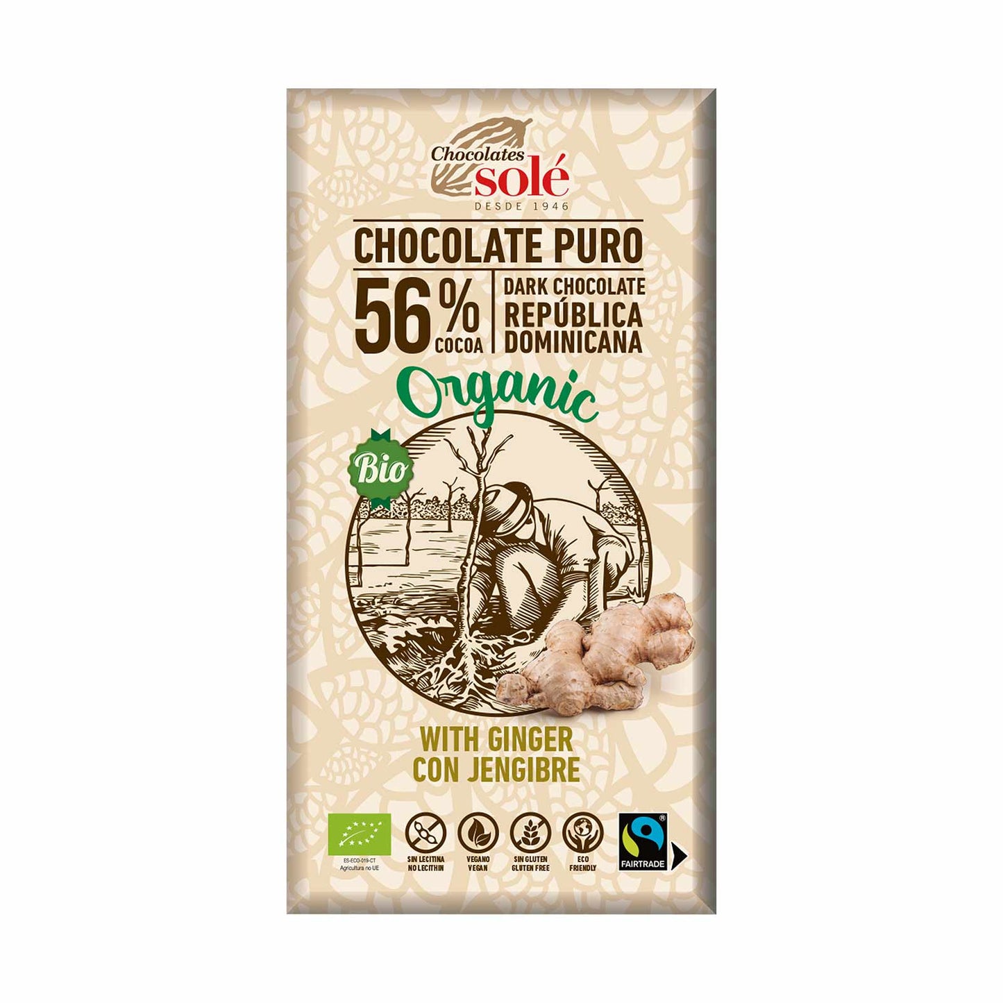 CHOCOLATE 56% CACAU COM GENGIBRE BIOLÓGICO